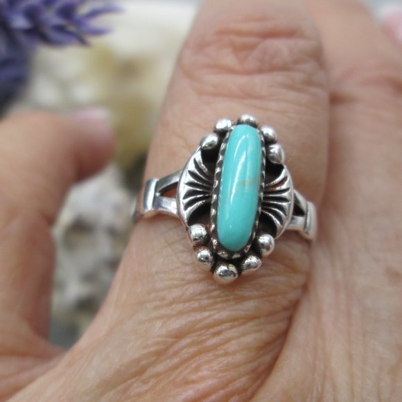 Dainty Native American Sterling Silver & Turquoise Ring, Southwestern,925 ring - Picture 2 of 11